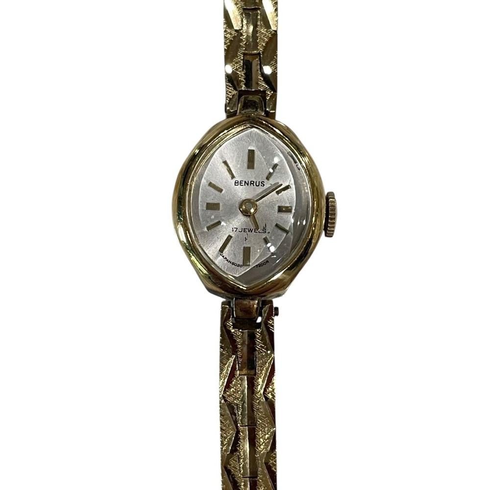 Benrus 17 Jewels Vintage Gold Tone Women’s Watch Textured Band